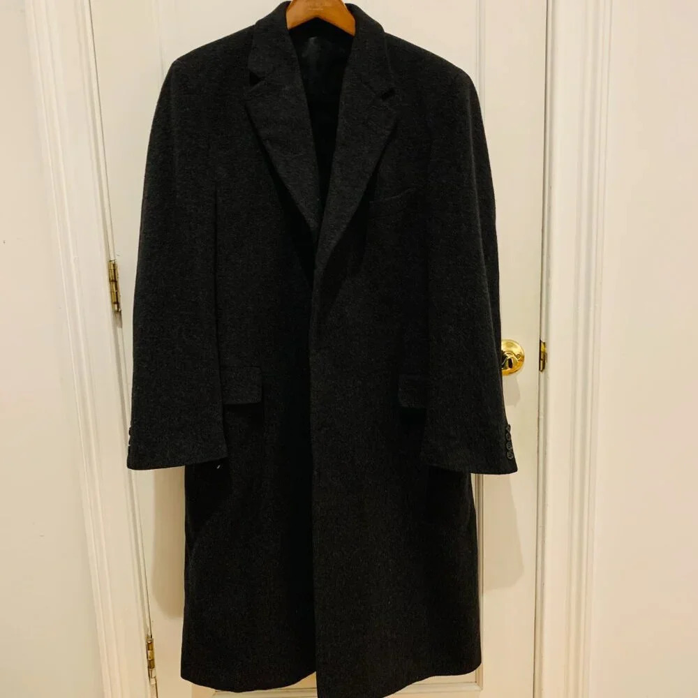 Vintage F.R. Tripler & Co. Signature Gray Charcoal 100% Cashmere Overcoat Coat